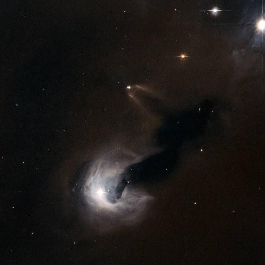 		A &quot;C&quot; shaped white plume of gas forming a star, with other stars around it. 
	