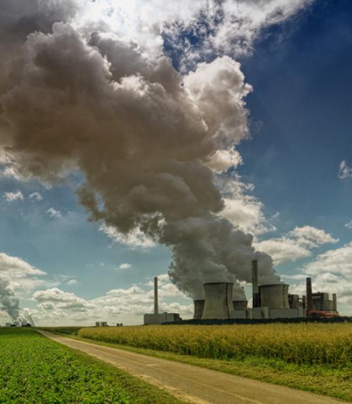 		 agriculture and clouds and a power plant
	