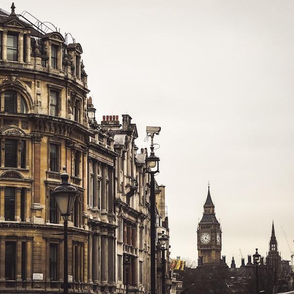 		Drab buildings under a cloudy sky: Big Ben reconizable in the distance
	