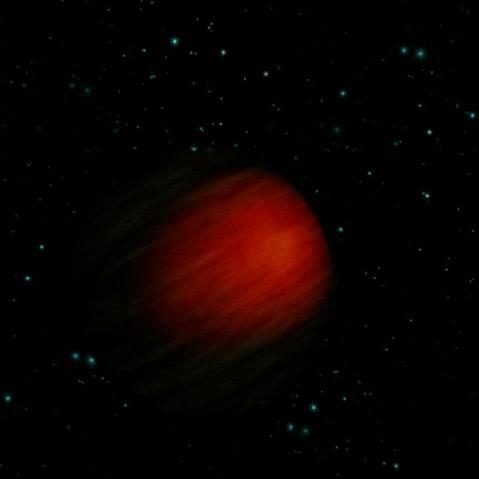 		very dim red sphere – a planet – in dark space
	