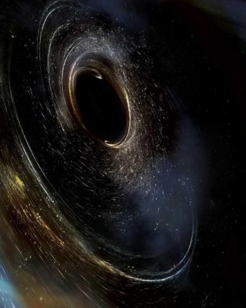 		Dark space, interrupted by two black holes
	