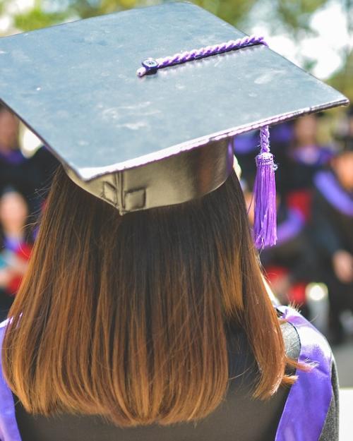 		Person wearing graduation cap, seen from the back
	