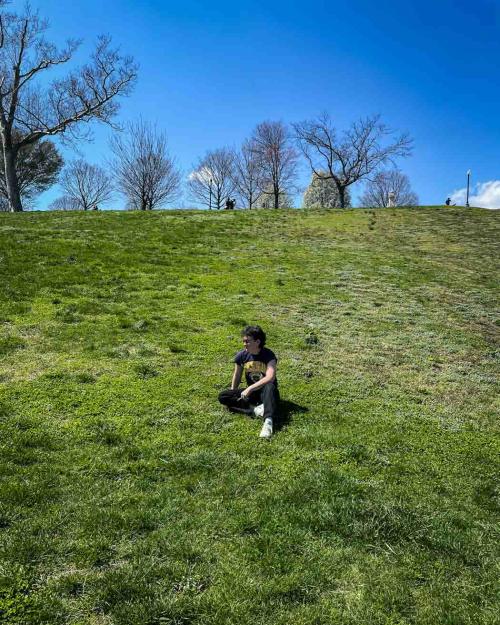 person sitting on the Slope