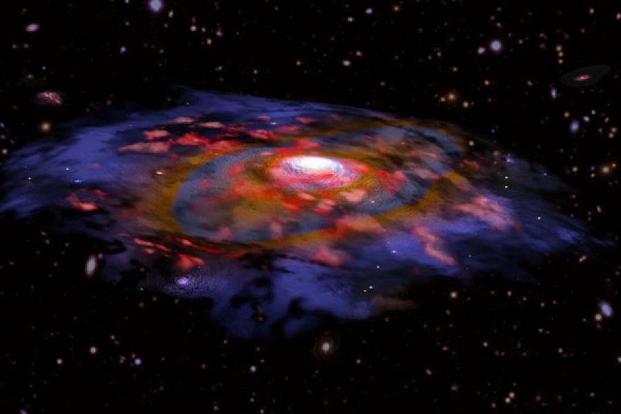 Bright colors swirling in a spiral shape