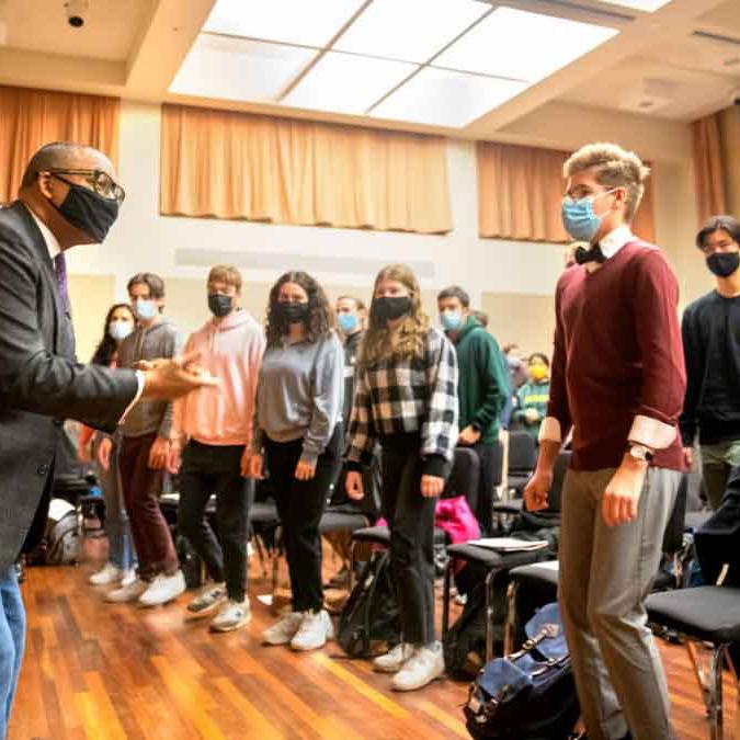 Wynton Marsalis leading a class of students