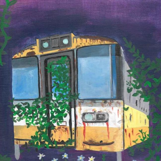 subway car with flowers growing in it