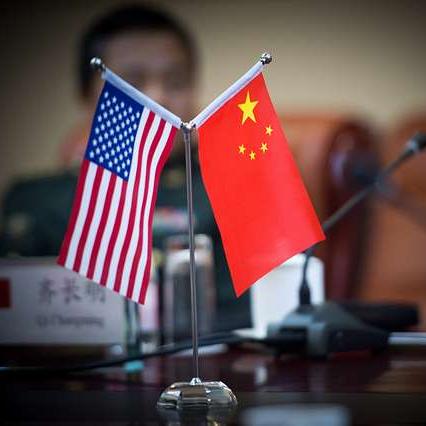 Two small flags on a table top