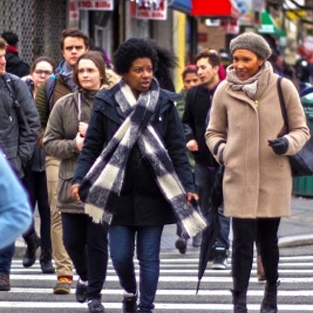  Students walking on city street