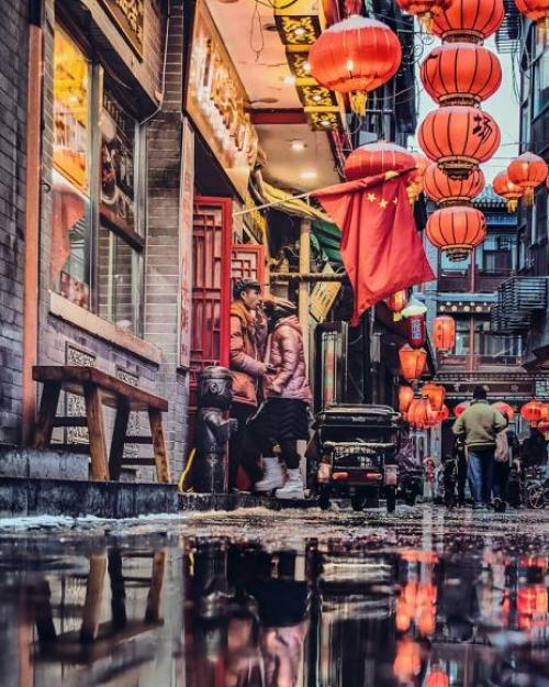 Alley decorated with red lanterns