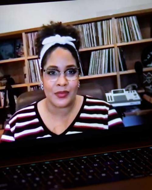 Author Ijeoma Oluo, seen on a computer screen