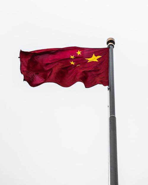 Red flag against a gray sky