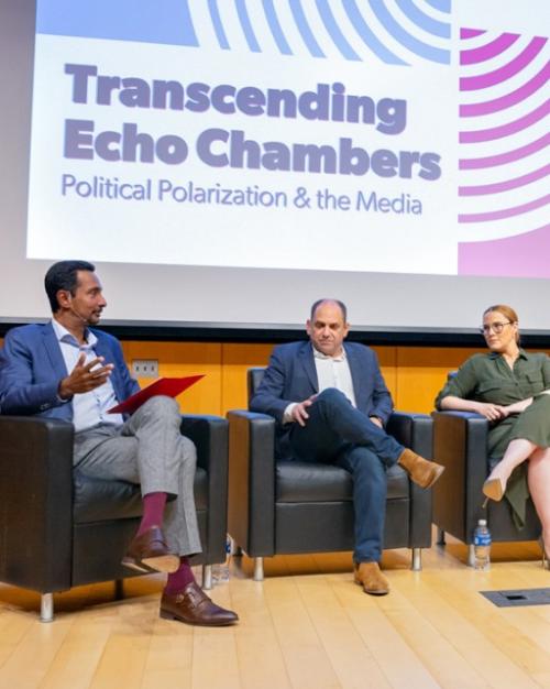 		Dean Ray Jayawardhana (left) moderates “Transcending Echo Chambers: Political Polarization and the Media” with panelists Andrew Morse ’96, S. E. Cupp ’00, Matthew Hiltzik ’94; and Alexandra Cirone, assistant professor of government.
	
