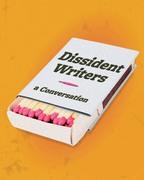 A book cover with the title "Dissident Writers — A Conversation" that is actually a cover for a box of matches.