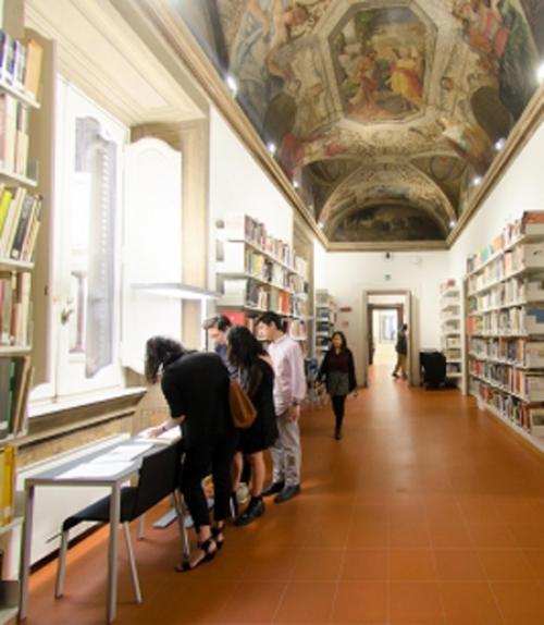  Students in a library in Rome