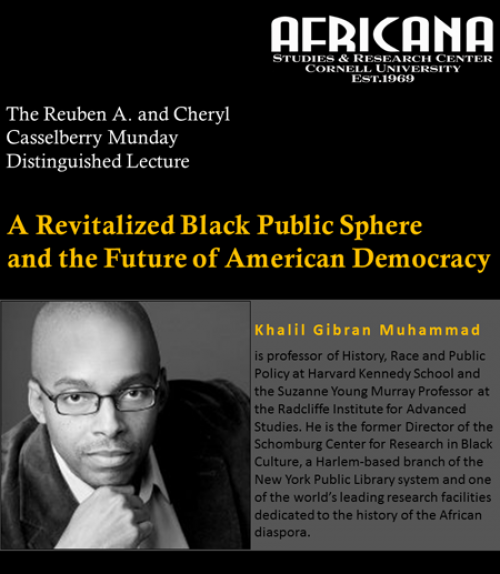  Poster for Khalil Gibran Muhammad&#039;s talk &#039;A revitalized black public sphere and the future of American democracy&#039;