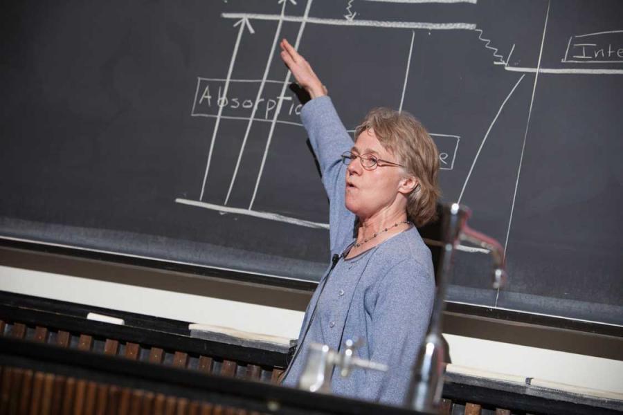 Person teaching at a chalk board