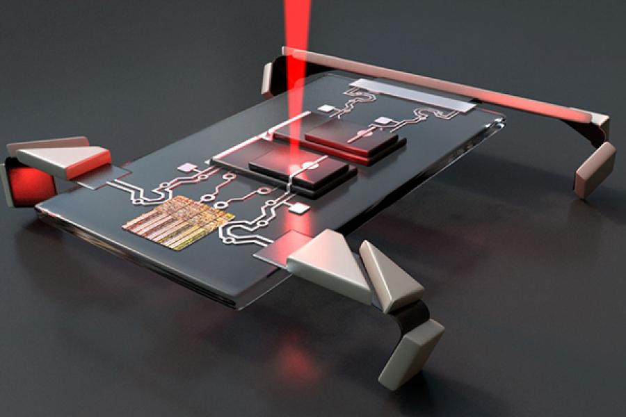 Metal rectangle with circuits attached