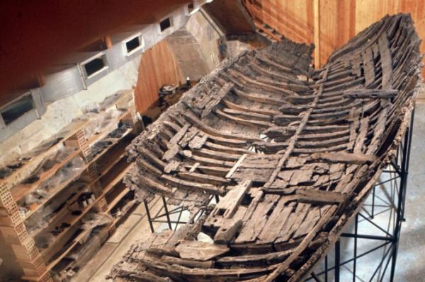 Ancient ship underbody, just a skeleton of wood